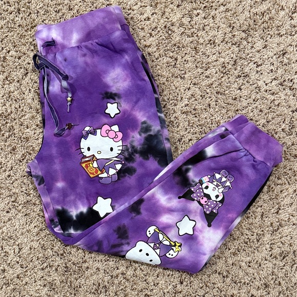 Hot Topic Hello Kitty and friends purple and black tie dye sweatpants - Picture 1 of 7